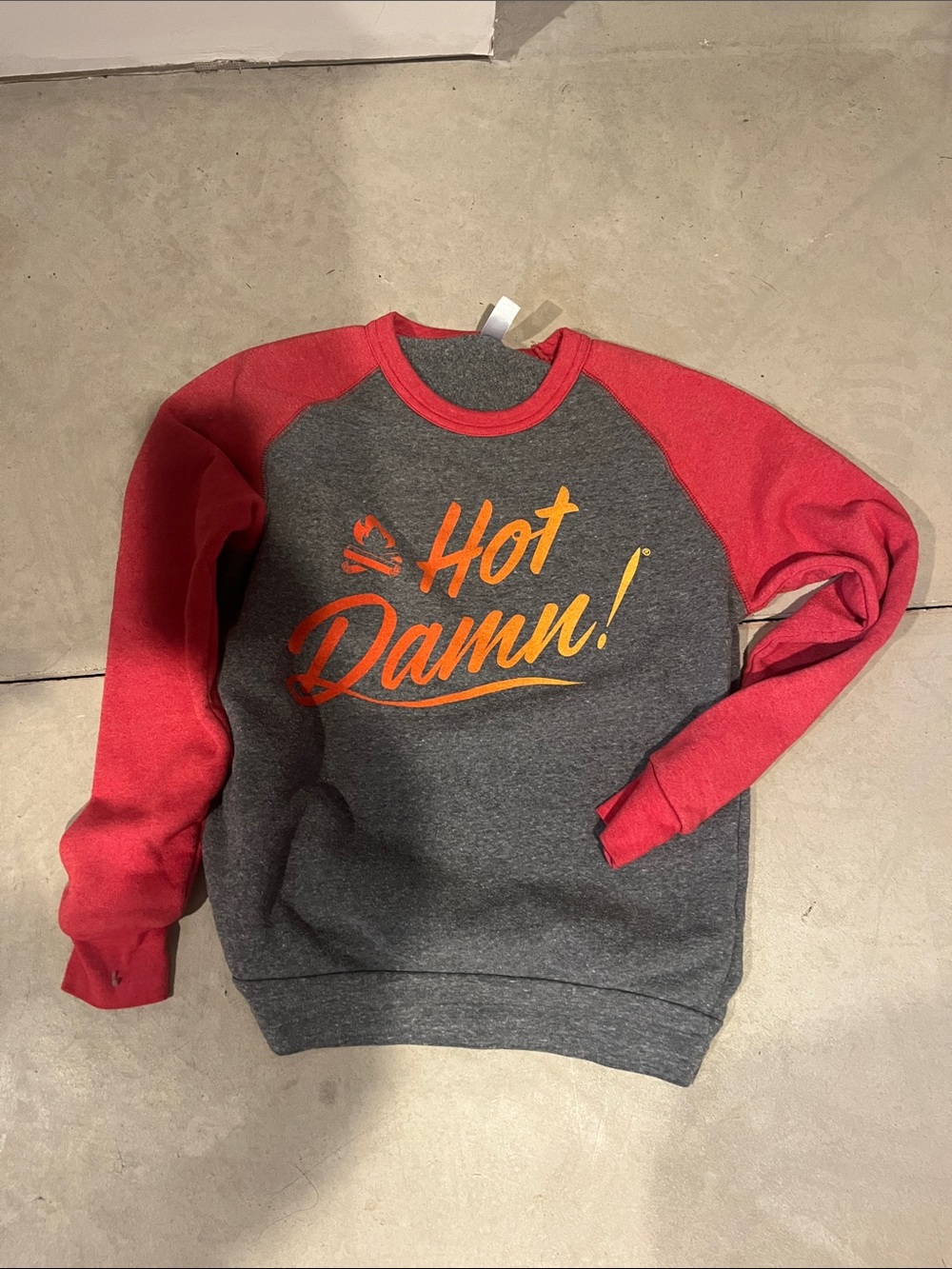 Alternative Gray Crewneck with Red Raglan Sleeves and Orange Script